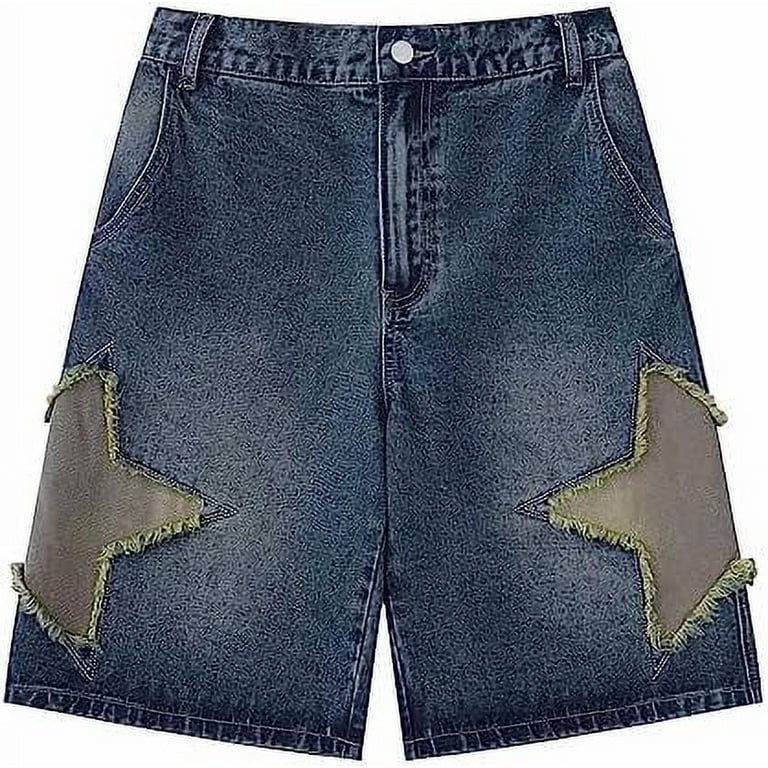 Y2K Blue Denim Shorts Summer Casual Loose Straight Leg Unisex