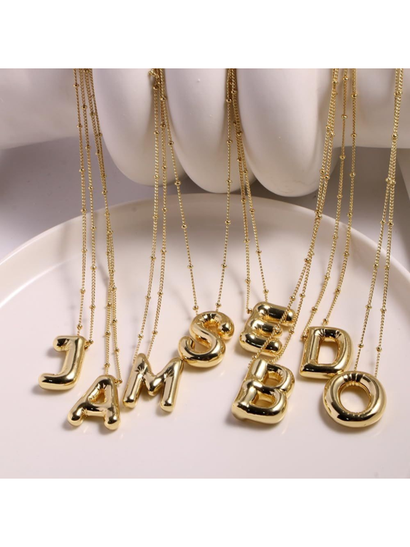 Y2K Bubble Letter Necklace Gold, Retro Chunky Initial Pendant A-Z, 90s Inspired