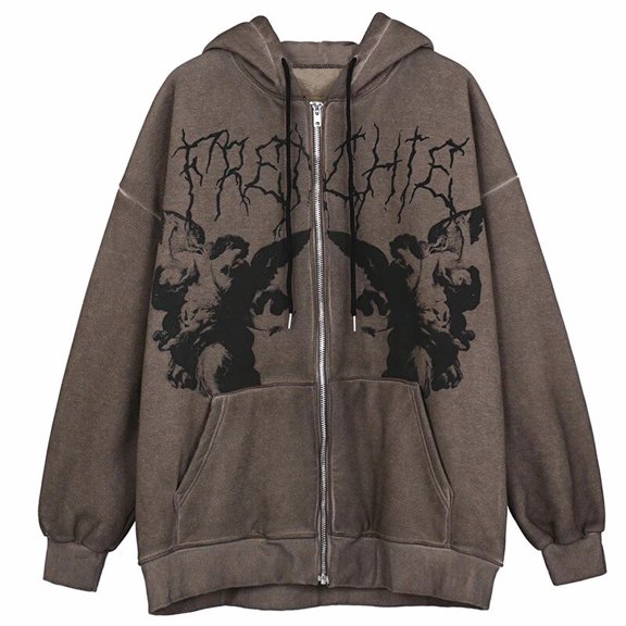 Y2K Butterfly Print Hoodies Women Gothic Grunge Long Sleeve Oversize Zip Up Hoodie Jacket Harajuku Hooded Sweatshirt Streetwear