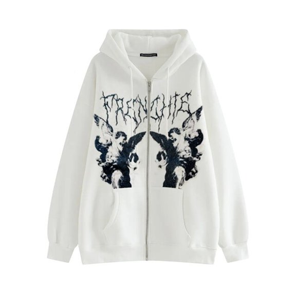 Y2K Butterfly Print Hoodies Women Gothic Grunge Long Sleeve Oversize Zip Up Hoodie Jacket Harajuku Hooded Sweatshirt Streetwear