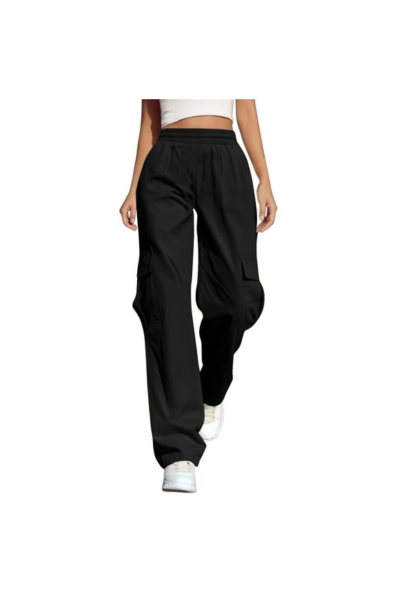 Y2K Cargo Sweatpants Women Elastic Waist Baggy Fleece Joggers Wide Leg Streetwear Casual High Waisted Multiple Pockets Athletic Lounge Pants