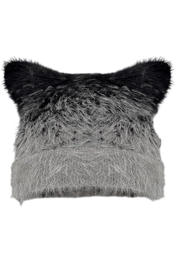 Y2K Cat Ear Beanie Hats Fuzzy Winter Cute Knitted Cat Beanie Kawaii Slouchy Warm Crochet Skull Beanies Cap 2025