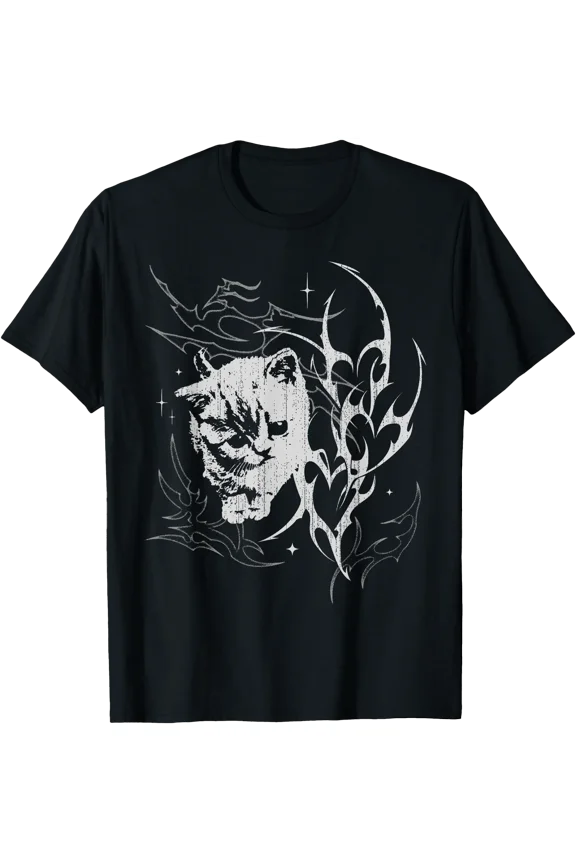 Y2K Cat Emo Goth 90S 2000S Grunge T-Shirt , Vintage T-Shirt