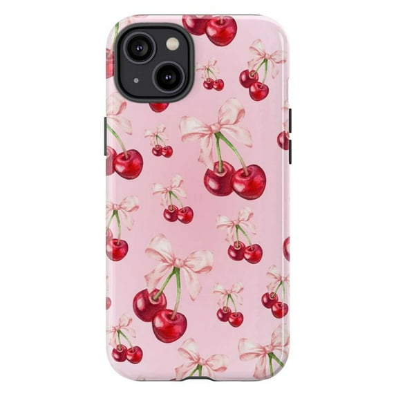 Y2K Cherry Bow iPhone Case – Pastel Pink Cover for Girls, TPU Fit Phone Cover for iPhone 16 15 14 13 12 11 Pro Max