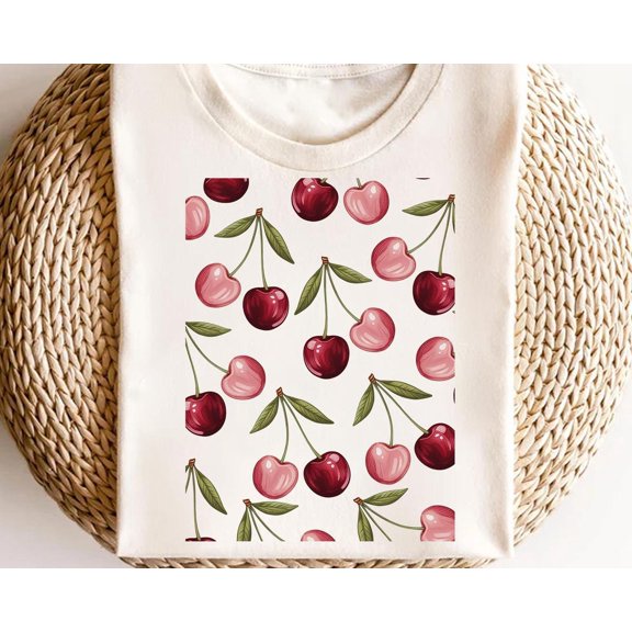 Y2K Cherry Pattern T-Shirt: Retro Summer Graphic Tee All Size S-5Xl