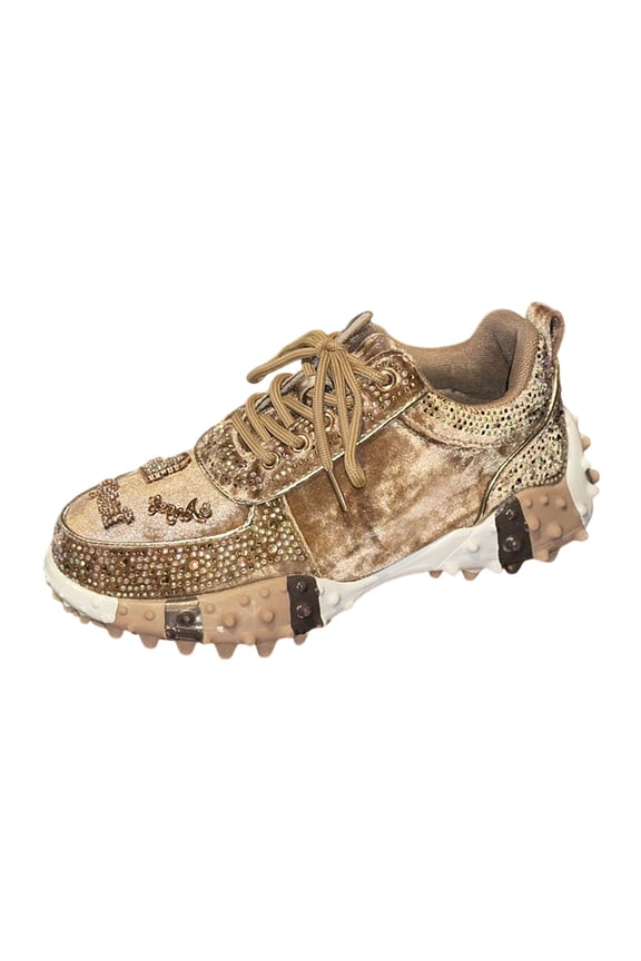 Y2K -Covered Fashion Sneakers for Women Studded Rubber Sole Athletic Shoes, Plus Size Sparkle Footwear