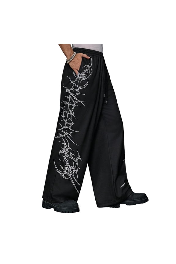 Y2K Clothes Men Baggy Sweatpants Y2K Gothic Emo Oversized Streetwear Pants Gym Graphic Sweatpants Men Wide Leg Casual Trousers