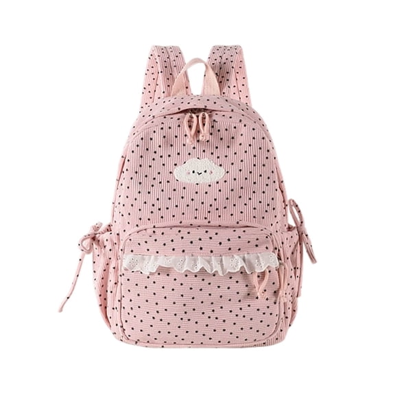 Y2K Corduroy Backpack with Bow Star & Lace , Preppy Kawaii Daily Daypack