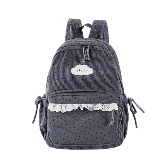 Y2K Corduroy Backpack with Bow Star & Lace , Preppy Kawaii Daily Daypack