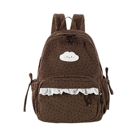 Y2K Corduroy Backpack with Bow Star & Lace , Preppy Kawaii Daily Daypack