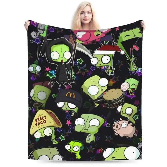 Y2K Cute Alien Robot Anime Flannel Blanket - Ultra Soft Velvet Cozy, 30 x 40 in