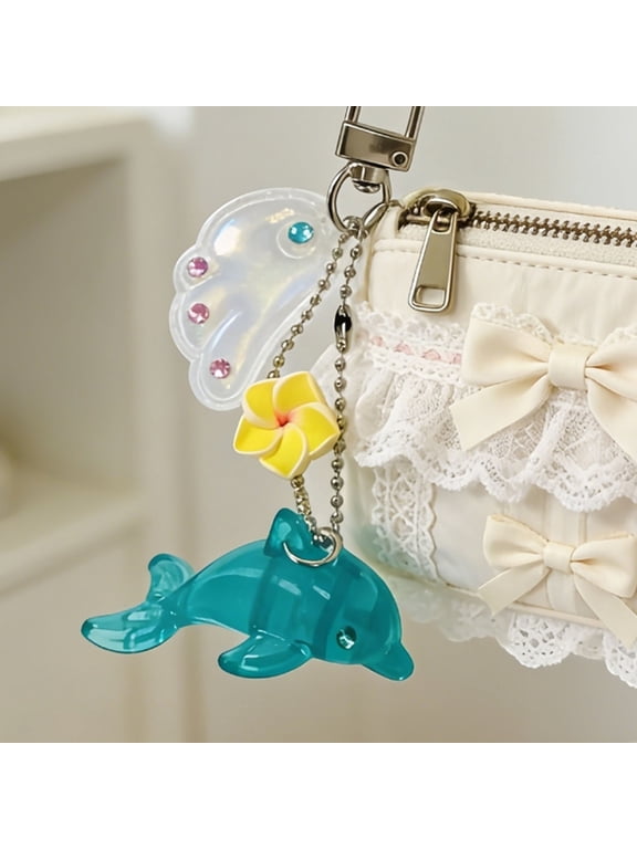 Y2K Cute Dolphin Keychain 1 Pack, 10cm Alloy Cartoon Animals Key Chain for Bags, Backpack Pendant Purse Charm for Women Girls, Kawaii Phone Strap Luggage Tag Gift