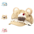 thumbnail image 1 of Y2K Cutecore Kawaii Bear Ears Beret Hat, 3 Styles Hats for Women,Octagonal Newsboy Cap,Sweet Lolita Style,Polyester Suede‑Like with Lace Ruffle & 3D Food Decor,2000S Accessories-Khaki, 1 of 4