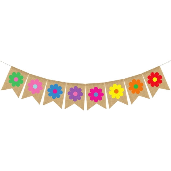 Y2K Daisy Flower Banner Colorful Boho Flower Banner Pre-Assembled Rustic Floral Bunting Garland Sign for Spring Y2K Party Boho Party Birthday Supplies Home Decoration