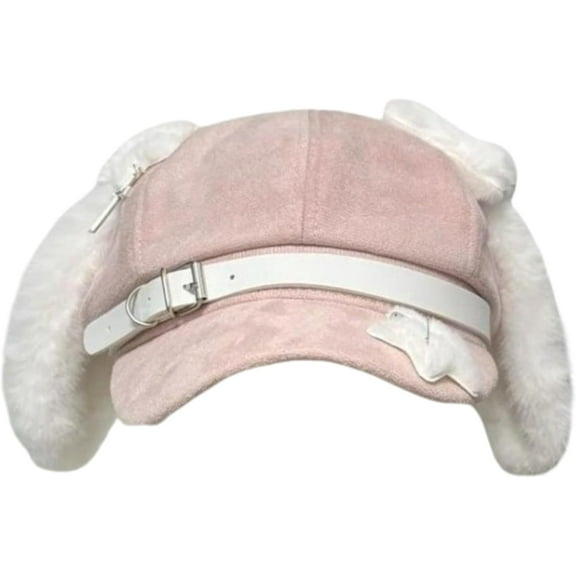 Y2K Dog Ear Hats Cutecore Gothic Star Beret Kawaii Hats with Dangling Ears Emo Grunge Accessories