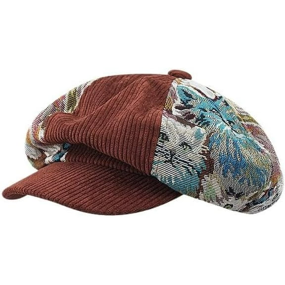 Y2K Dog Patchwork Beret Vintage Corduroy Newsboy Cap with Visor Grunge Emo Octagon Painter Hat Alt Brim Duckbill Hats