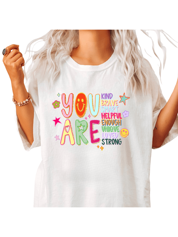Y2K Doodle You Are Affirmations Print Tshirt White S-5XL Funky Graphic Tees Shirts Tops