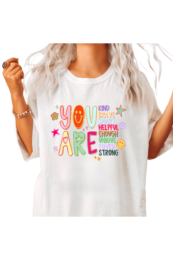 Y2K Doodle You Are Affirmations Print Tshirt White S-5XL Funky Graphic Tees Shirts Tops
