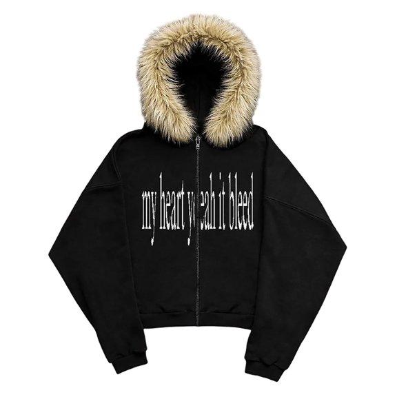 Y2K Emo Zip Up Hooded Jacket For Men With Furry Hood Oversized Graphic Sweatshirt Goth Streetwear Coat Fall Winter