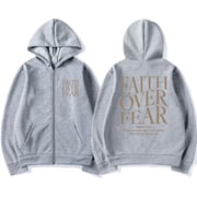 Y2K Faith Over Fear Jesus Christian Zip Up Hoodie Bible Verse Cardigan Sweatshirt Fashion Aesthetic Fleece Oversized Coat Street