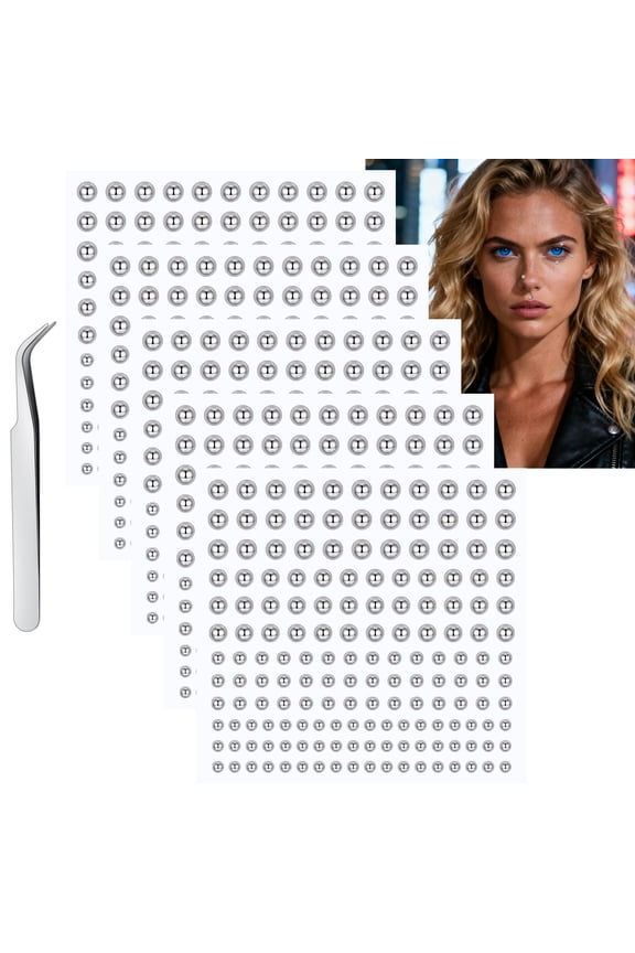 Y2K Fake Piercings Set - Silver Stick-On Nose/Lip Studs, Face Gems for Women Men 825PCS
