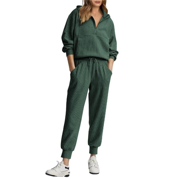 Y2K Fall Sweatsuit for Women Lounge Tracksuit 2Pcs Outfits Set Long Sleeve V Neck Lapel Half Zip Sweatshirts Tops and Joggers Sweatpants Sets with Pockets