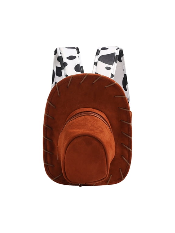 Y2K Faux Suede Cowboy Hat Backpack for Women Teens, Cute Cow Print Accent Travel Purse, Western Style Rodeo Costume Bag B-Brown