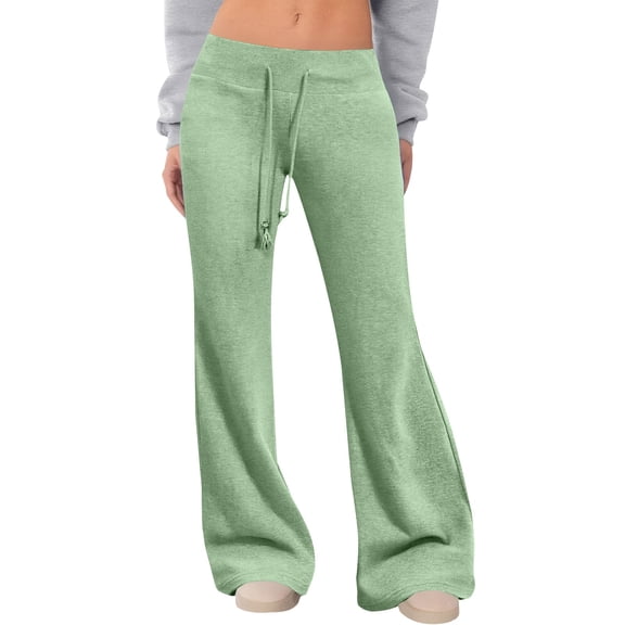 Y2K Flare Leggings for Women, High Waisted Flared Yoga Pants with Drawstring, Soft Wide Leg Sweatpants, Brushed Milk Silk Lounge Pants for Casual Wear and Yoga Green