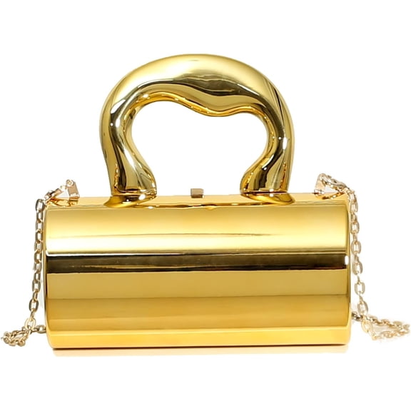 Y2K Gold Metallic Acrylic Clutch | Convertible Chain Strap Crossbody | Evening Party & Festival Satchel for Women