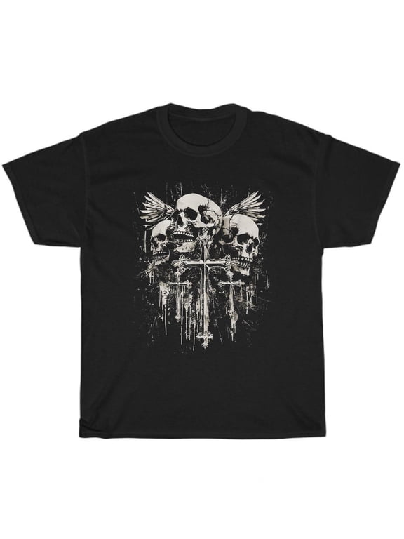 Y2K Goth Alt Grunge Aesthetic Gothic Emo Skull Cross T-Shirt Unisex Tee Gift NEW