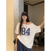 Y2K Goth Kwaii K-fashion Prints T-shirt T shirt Women Casual Loose Number Crop Top Off Shoulder Sexy Tee Tshirt Woman Clothing