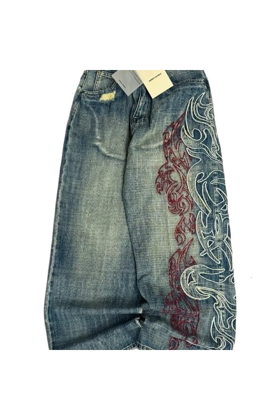 Y2K Gothic Baggy Jeans – Vintage Embroidered Wide Leg Denim Pants Streetwear Skateboard Hip Hop Style