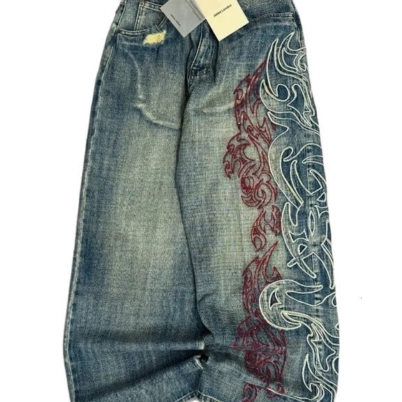 Y2K Gothic Baggy Jeans – Vintage Embroidered Wide Leg Denim Pants Streetwear Skateboard Hip Hop Style