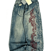Y2K Gothic Baggy Jeans   Vintage Embroidered Wide Leg Denim Pants Streetwear Skateboard Hip Hop Style
