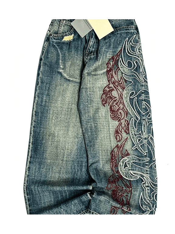 Y2K Gothic Baggy Jeans – Vintage Embroidered Wide Leg Denim Pants Streetwear Skateboard Hip Hop Style