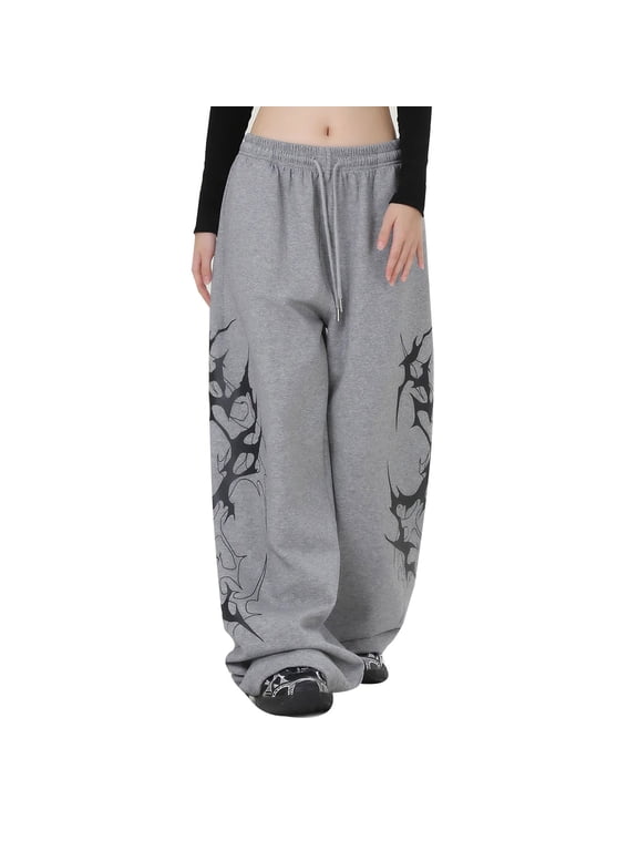 Y2K Gothic Hip-Hop Pants Wide-Leg Baggy Joggers with Drawstring Harajuku Punk Streetwear for Women