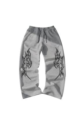 Y2K Gothic Print Baggy Pants for Men, High Waist Drawstring Wide Leg Streetwear, Casual Loose Trousers for Hip Hop & Punk Style