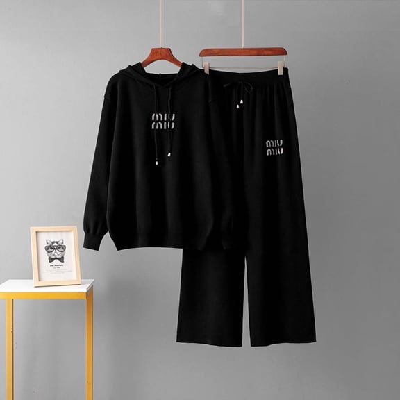Y2K Graphic Hoodie and Joggers Set for Women | 3D Studded Letter Print Street Style Tracksuit, Cozy Oversized Pullover with Matching Pants, Fall Winter Casual Set