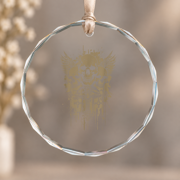 Y2K Grunge Aesthetic Alt Goth Skull Cross Gothic Ornament, Home Decoration, Circle Glass Ornament