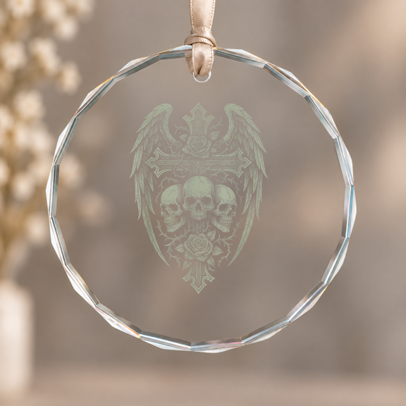 Y2K Grunge Alt Goth Skull Cross Gothic Green Ornament, Home Decoration, Circle Glass Ornament