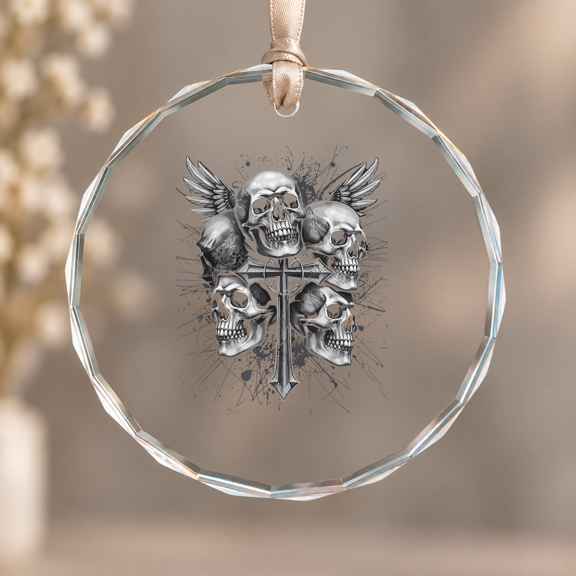Y2K Grunge Alt Goth Skull Cross Gothic Ornament, Home Decoration, Circle Glass Ornament
