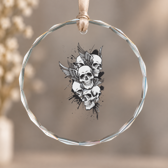 Y2K Grunge Alt Goth Skull Cross Gothic Ornament, Indoor Decoration, Circle Glass Ornament