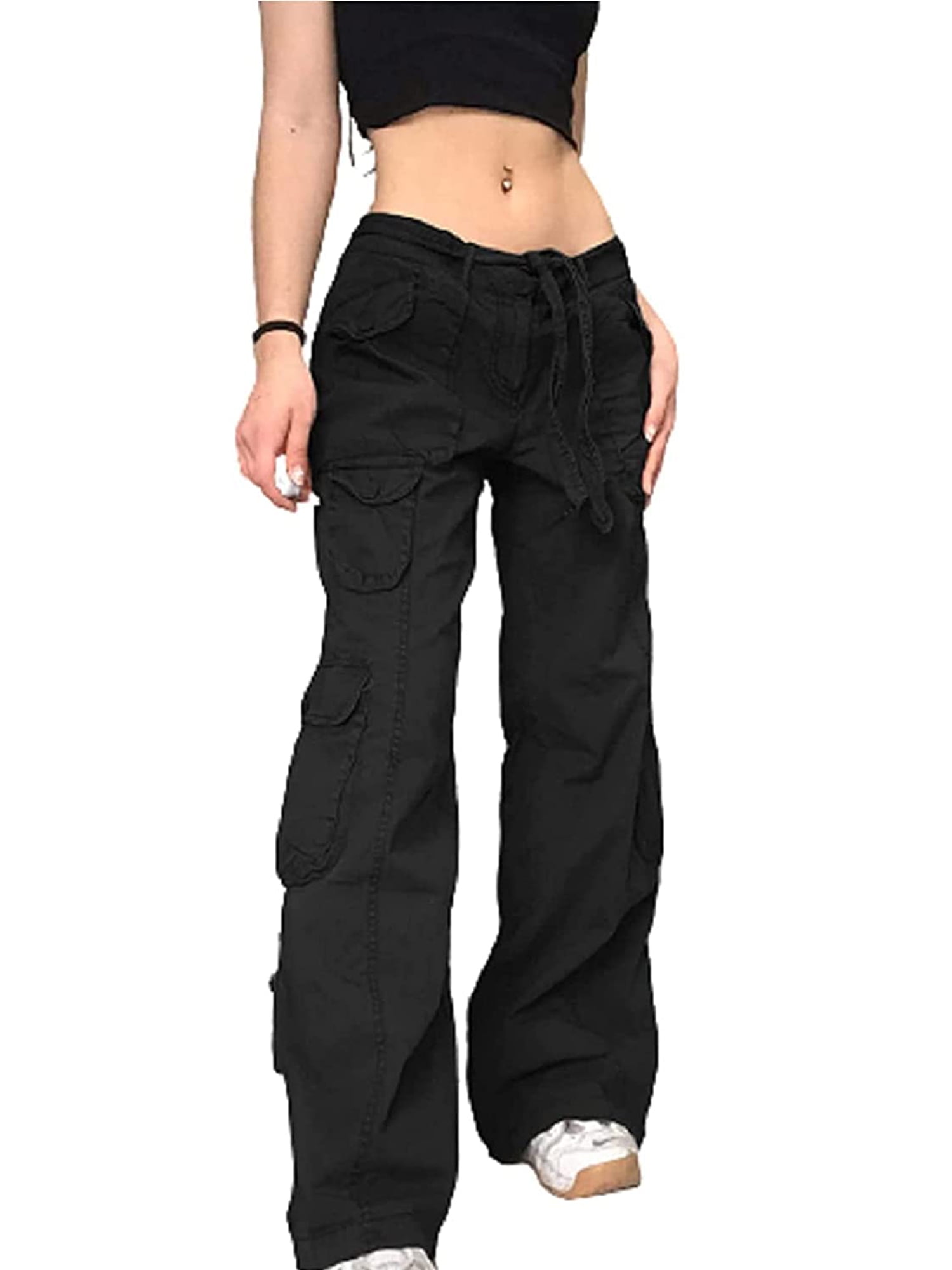 Buy Online Women Brown Solid Y2K Cargo Trousers at best price - Pluss.in