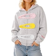 Y2K Hair Clips Cutecore Hoodie Women Zip Up Whimsical Jacket Oversized Coat Hairpin Fun Zipper Polka Dot Splicing Hooded Sweatshirt Gyaru Clothes