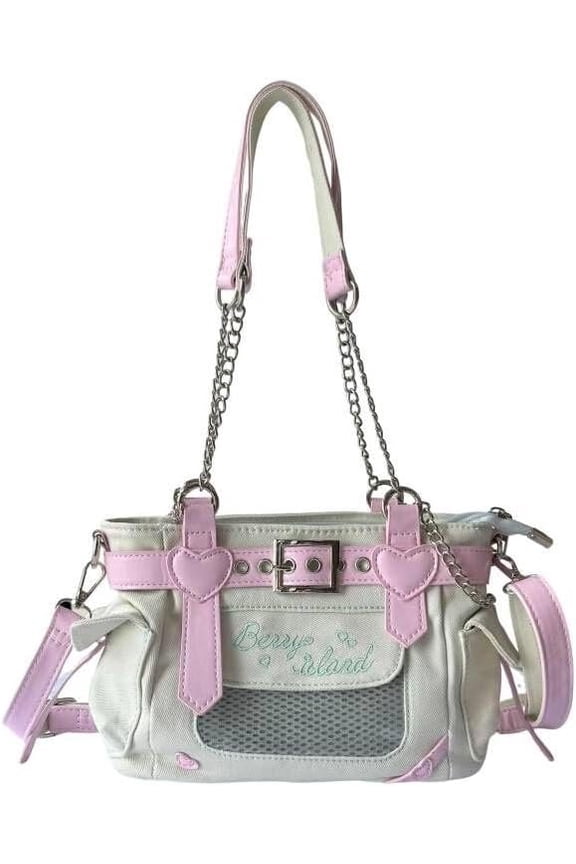 Y2K Harajuku Kawaii Goth Casual Style Denim Cute Heart and  Belt Decor Adjustable -  Bag