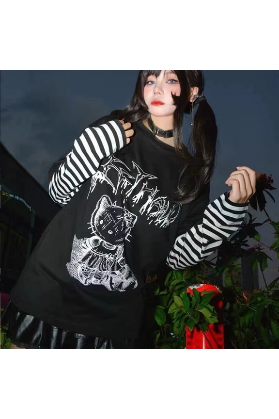 Y2K Hello Kitty Cute T-Shirt Fashion Loose Long Sleeved T-Shirt Trend Gifts