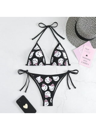 Hello Kitty logo Black Push up Bra Underwear Set - Sanrio Y2k Lingerie Set  HOT