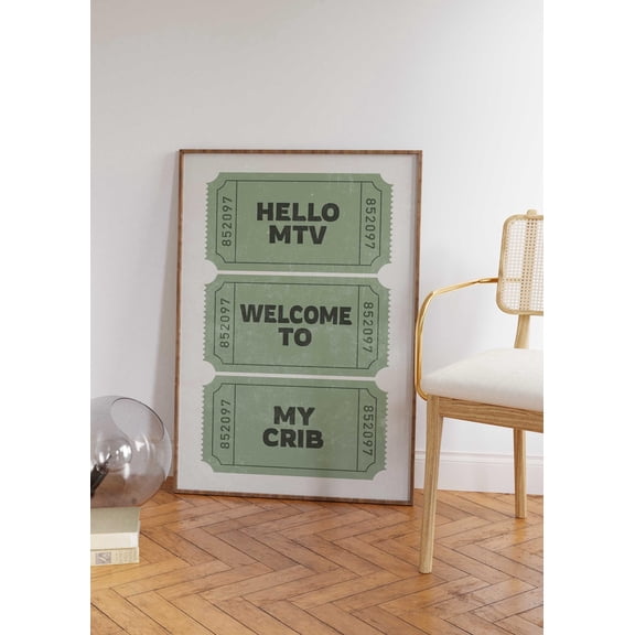 Y2K Hello Mtv Green Ticket Retro Dorm Decor