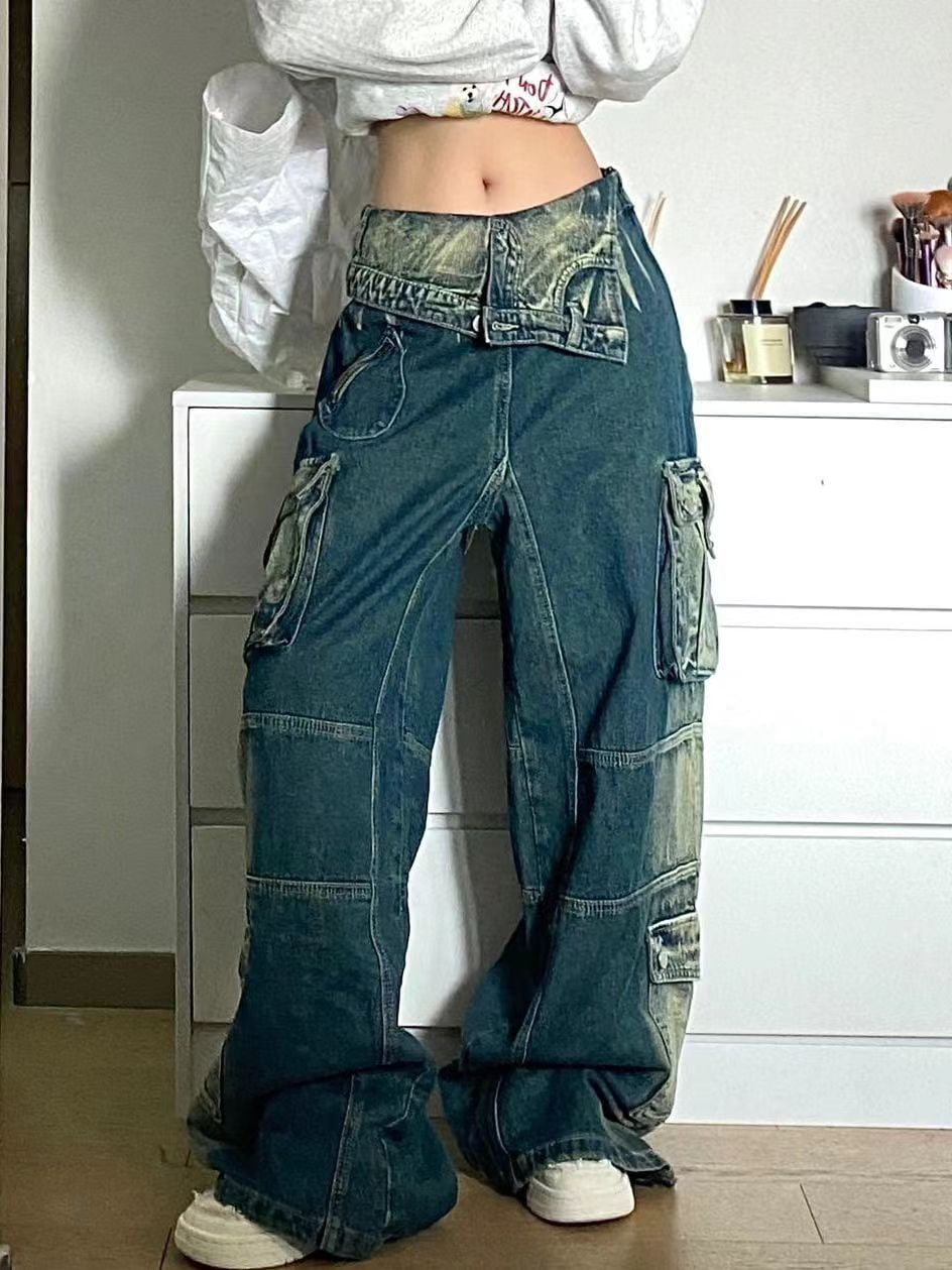 Y2K HipHop Retro Niche High Street Washing Old WideLeg Jeans Men