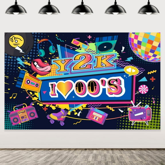 Y2K Hip Pop Themed Background, Hip Pop Early 2000s Birthday Backdrop for Back to The 2000's Neon Dance Photography Background, Back to 00's Party Banner Wall Table Decorations Photo Booth Props